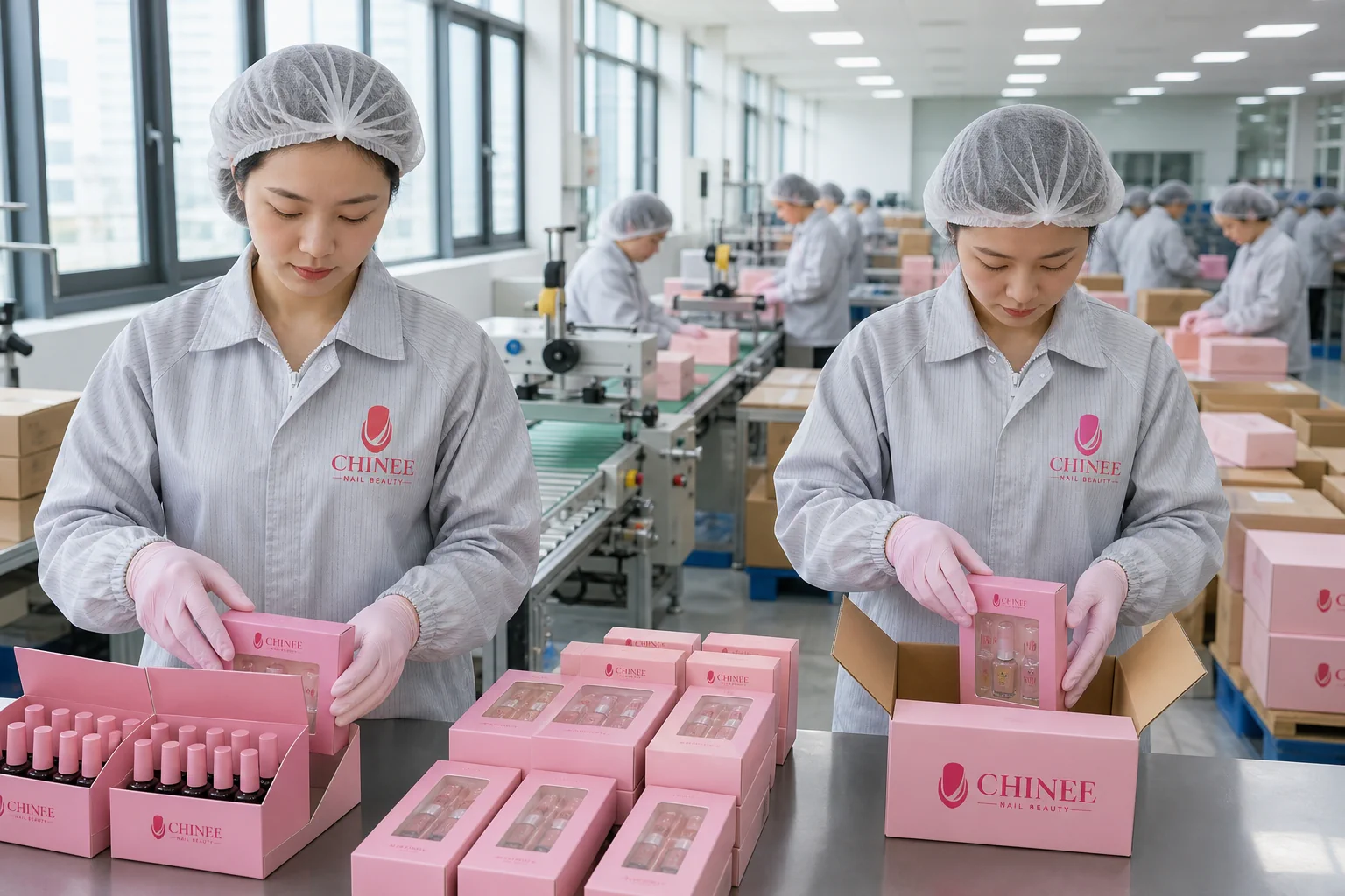 CHINEE private label packaging in a Chinese nail beauty factory