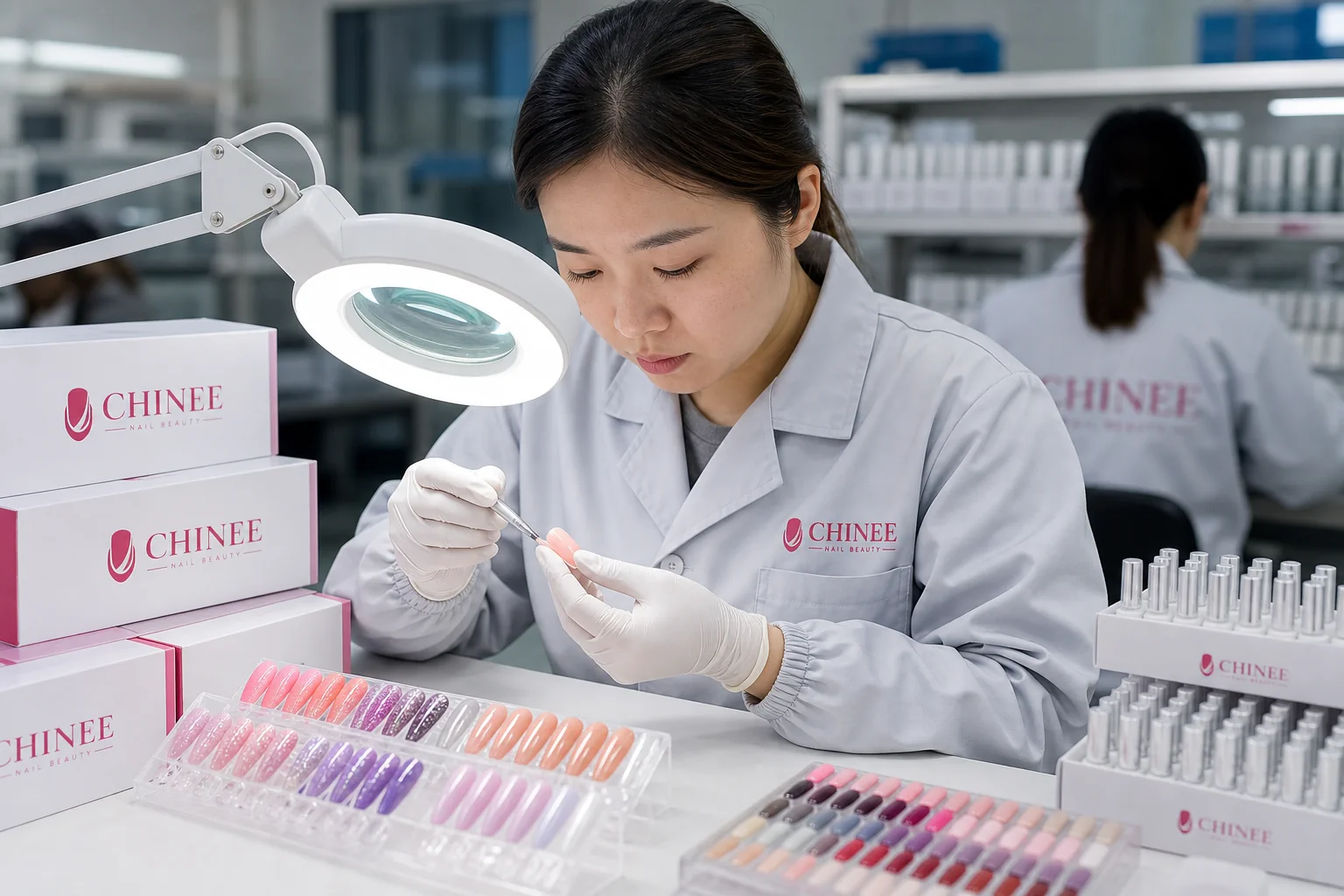 CHINEE quality inspection in a Chinese nail beauty factory