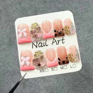 1-20 Handmade Duck-Beak-Shaped Acrylic False Nails 10pcs Reusable Press-on Nails Artificial Square Pattern Model