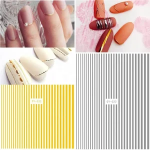 1 Pcs Nail Stickers 3D Nail Art Sticker Decal Manicure Gold Stripe Love Heart Glitter Decorations for Nails Accessories