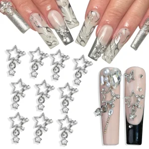 10/20pcs 3D Nail Art Charms Shiny Crystal Rhinestones Alloy Pendants Pentagram Heart Crown Hollow Plated Accessories