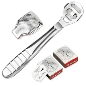 10 Blade Foot File with Stainless Steel Handle Pedicure Razor Tool for Heel Hard Skin Removal Callus Shaving Hand Feet Care Tool