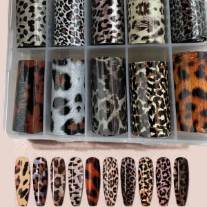 10 Patterns 50*4cm Nail Foils for Transfer Paper Stickers Leopard Print Transfer Nail Foils DIY Transfer Nail Art Decorations