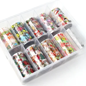 10 Pcs 4*100cm Per Set Nail Foil Christmas Style DIY Nail Art Transfer Sticker