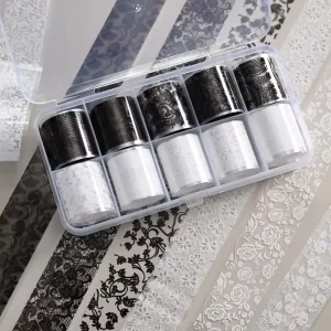 10 Rolls 2.5x50CM Black White Lace Transfer Nail Sticker Sexy Flower Lace Nail Art Transfer Foils Paper for DIY Manicure Decals