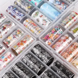 10 Rolls Box 80*4cm New Halloween & Christmas Style Nail Decals Transfer Foil Nail Art Stickers