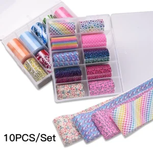 10 Rolls Box Free Sample 3D Laser Tiger Starry Transfer Foil Plastic Nail Art Sticker