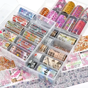10 Rolls Box Nail Art Decoration Sky Transfer Sticker Set 100×4 cm Gold Silver Nail Foil Sets
