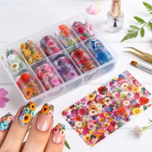10 Rolls Summer Floral Nail Art Transfer Foil Paper Sunflower Rose Daisy Flower Starry Nail Foil Stickers DIY Nail Decoration
