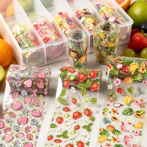 10 Rolls Summer Fruit Nail Art Transfer Foil Paper Lemon Strawberry Pineapple Watermelon Starry Nail Foil Stickers Decoration