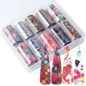 100*3.8cm 10 Rolls Box New Halloween Christmas Style Patterns Nail Decals Stickers Christmas Transfer Foil Nail Art Stickers