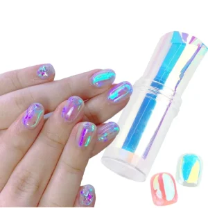 100*4cm Aurora Glass Nails Foil Ice Cube Cellophane Summer Nail Art Decor Tools Plastic Broken Design Transfer Paper Roll