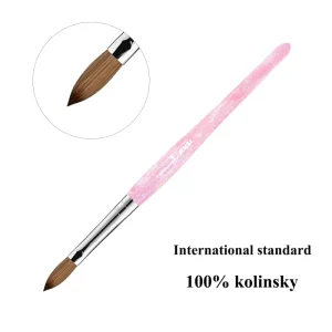 100% Kolinsky Sable Hair Pink Acrylic Nail Art Brush Size 8 12 14 16 18 20 22