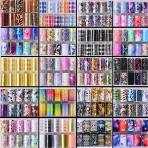 100 Sets 4*100cm Metallic Mirror Holographic Nail Foils Metal Marble Lace Animal Fire Nail Art Sticker Transfer Foils