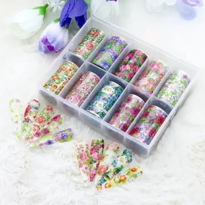 100 X4cm Flower Nail Art Foil Transfer Stickers 10rolls Box Floral Design Nail Transfer Foil Decals