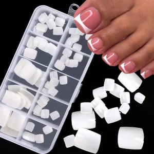 100Pcs Clear Natural ABS False Toe Nails Tips Full Cover Design Square Toe Nails Art Decoration