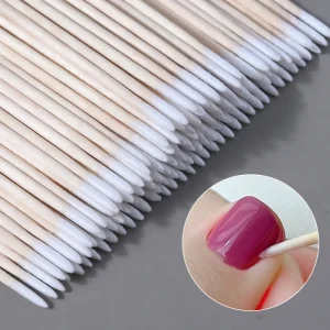 100Pcs Cotton Swab with Wood Handle Small Pointed Tip Head for Eyebrow Tattoo Beauty Make up Nail Wooden Sticks 10cm