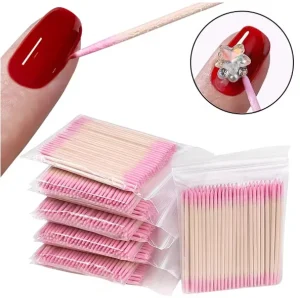 100Pcs Nail Art Wood Cotton Clean Swab Double Head Dead Skin Cuticle Pusher Gel Polish Remove Stick Makeup Eyeline Manicure Tool