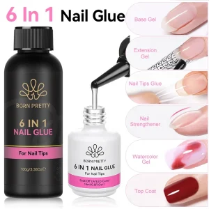 100g 6 in 1 Nail Polish Glue Gel Bulk Strong Gel X Nail Tips Gel Adhesive for Press On Nails Manicure Nail Supplies