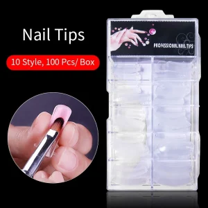 100pcs Acrylic Nail Tips Extra Long C Curve French Fake Half Cover Artificial Fingernail False Nails Tip