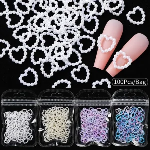100pcs Bag Heart Shaped String of Resin Pearls Nail Art Decoration Nail Art DIY