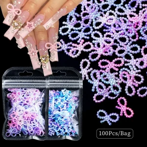 100pcs Bag Resin Pearl Smoon Star Bow Heart Nail Art Decoration Nail Art DIY