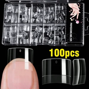 100pcs Clear Short Square French Nail Tips Half Cover Acrylic False Nails Transparent Gel Extension Tips Press on Nails