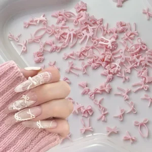 100pcs Pink Mix Ribbon Bow Resin Nail Charms 3D Bowtie Nail Decoration Manicure Supplies Blue DIY Nail Art Charms