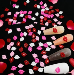 100pcs Sexy Lips Nail Art Charms Multi Colors Lipstick Marks Nail Wearable Nails 3D Decorations Supplies DIY Manicure Parts
