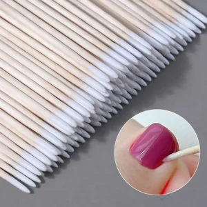 100pcs Wood Handle Cotton Swab for Eyebrow Tattoo Nail Art with Small Pointed Tip Nail Wooden Sticks