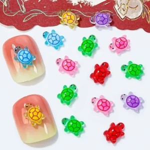100pcs bag Cute 3d Nail Charms Mixed Mini Cartoon Glow in Dark Turtle Resin Charms Diy Nails 3D Decorations Cartoon Nails