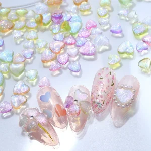100pcs bag Luxury Resin Love 3D Nails Art Accessories Colorful Heart Nail Drill Stickers Decoration