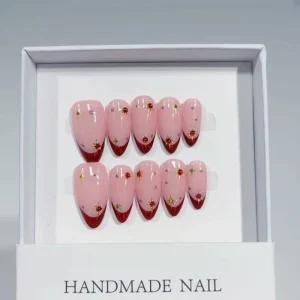 1046-1050 Handmade 10pcs Press-On False Nails Model Almond Design Custom Flower Carving Square for Finger