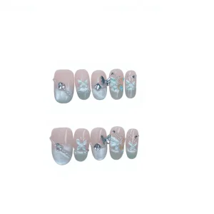 105 Purely Handmade Phototherapy Rhinestone Square Wearable Nail Tips Mint Mambo Finished Reusable Nail Art