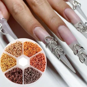 1080pcs Box 6mm 3D Metal Piercing Dangle Nail Art Decor Open Ring Manicure Jewelry DIY Tool Stickers Decals Alloy