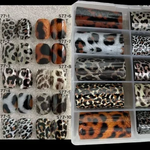 10Grids Pink Brown Leopard Print Transfer Nail Foils Sticker Sexy Wild Y2K Pattern Transfer Decals Sliders Manicure Decoration