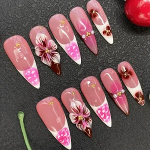 10PCS Square Handmade Press on Nails Full Cover Exquisite Decoration False Nails Acrylic Stick on Nails Artificial Fingernails