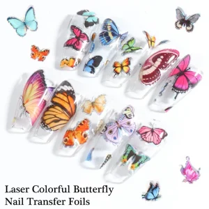 10Pcs Colorful Butterfly Nail Sticker 3D Laser Lace Butterfly Transfer Foils for Nail Art Decoration