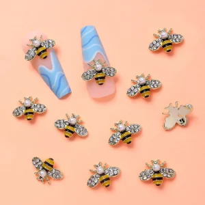 10Pcs Lot Vintage Rhinestone Nail Charms 3D Enamel Bee Spider Bear Metal Alloy Crystal Jewelry Manicure DIY Nail Art Decorations