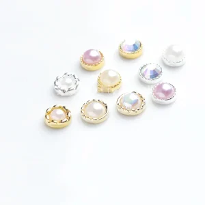 10Pcs Pearl Nail Art Charms Flat Bottom Resin DIY Nail Tools Rhinestones White Pink Jewel Decorations Manicure Charms