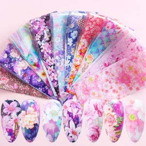 10Sheets set Nail Art Transfer Foil Flowers Starry Sky Nail Sticker Decals Polish Manicure Decorations Charm Slider Set Nail Top