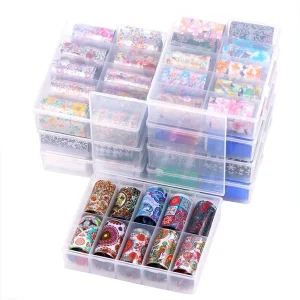 10pc Box Holographic Nail Foil Starry Sky Flower Transfer Paper Nail Polish Sticker Decals Foils 3D DIY Manicure Set