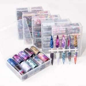 10pc Box Holographic Nail Foil Starry Sky Flower Transfer Paper Nail Polish Sticker Decals Foils 3D DIY Manicure Set