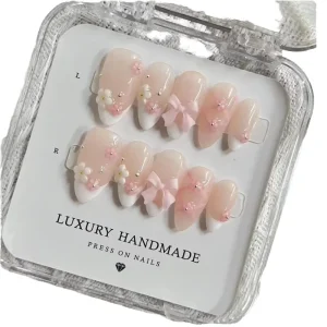 10pcs Almond Pattern Hand Painted Gel Press Nails Beautiful Luxury Customized Design Handmade Press on Nails