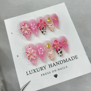 10pcs Hand Painted Gel Press Nails Beautiful Luxury Customized Design Handmade Press on Nails