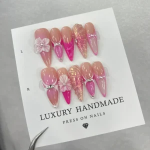 10pcs Hand Painted Gel Press Nails Beautiful Luxury Handmade Acrylic Nails Press on High Quality