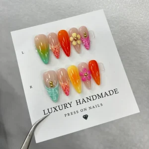 10pcs Hand Painted Gel Press Nails Beautiful Luxury Handmade Acrylic Nails Press on High Quality