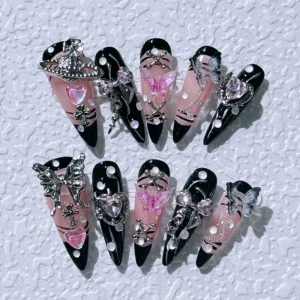 10pcs Hand Painted Gel Press Nails Handmade Acrylic Nails Press on High Quality