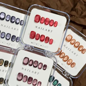 10pcs Handcrafted 3D Cat’s Eye Press on Nail Custom Short Square False Nail Full Cover Artificial Nail Removable