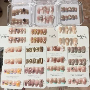 10pcs Handmade Acrylic Nails Short Square Acrylic Nails Hand Painted Reusable High Quality Artificial Press Nails